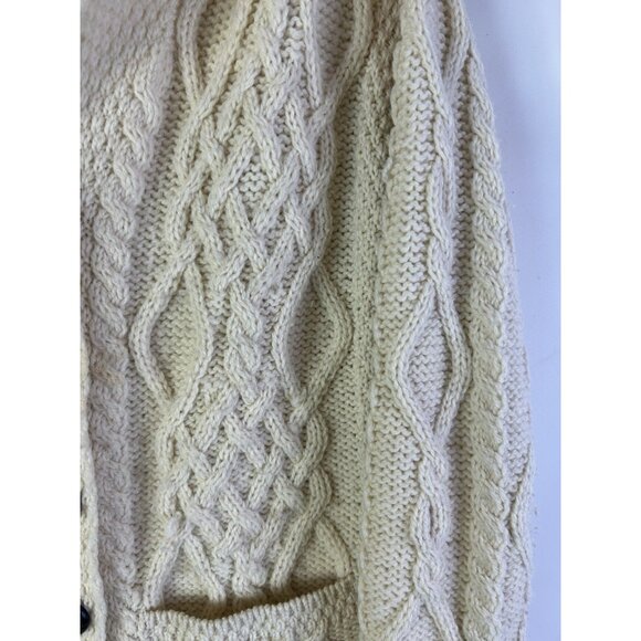 Vintage 90s rish Merino Wool Cable Knit Fisherman Cardigan Sweater - Picture 6 of 7